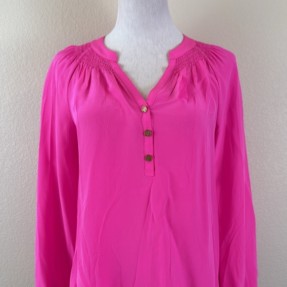 Lilly Pulitzer 100% Silk Pink Long Sleeve Buttoned Blouse Size XS - Picture 2 of 8